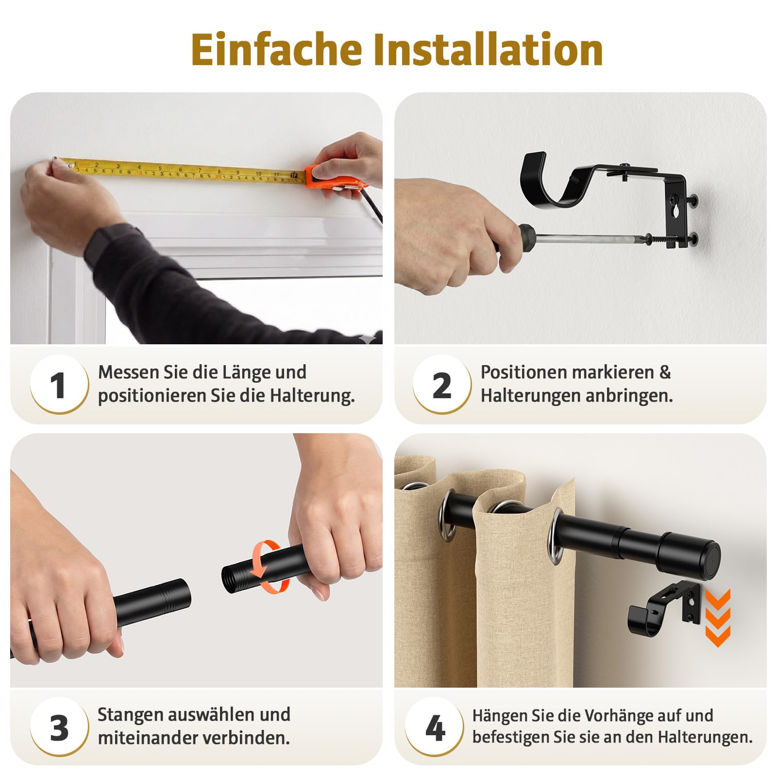 Tringle à rideaux extensible avec support - Noir - 76-397 cm de diamètre - 25 mm de diamètre - Tringle à rideaux extra longue pour chambre à coucher, salon - Métal mat robuste