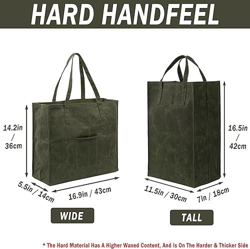 Vista 10 de Kaaltisy Bolsa de lona encerada para comestibles, ecológica, reutilizable, plegable, orgánica y vegana, alta y suave al tacto Verde alto