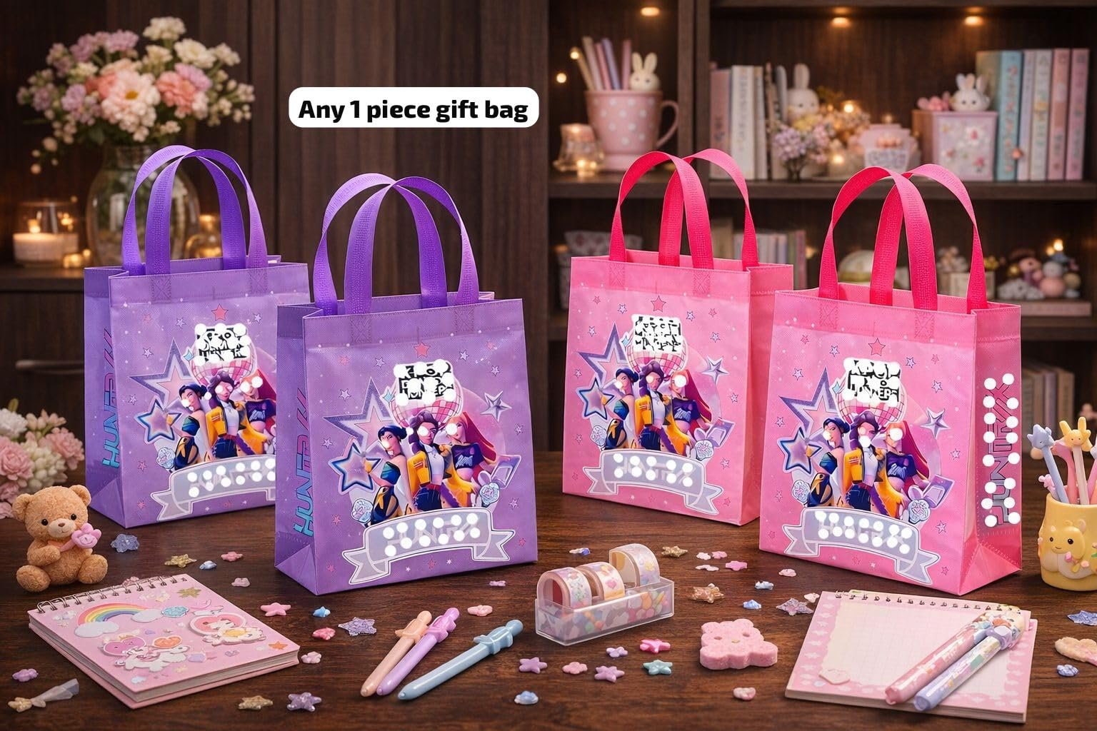 TOOYEP Lilac Pop huntr|x Gift Combo Set For Girls Kids Unicorn Theme Gift Bag Stationery Set Age 6-8 Years 10-12 Year I Diary, Stickers, pen, pouch, scale, badge, Eraser, Wallet & Carry Bag (Lilac Pop huntr|x) 2