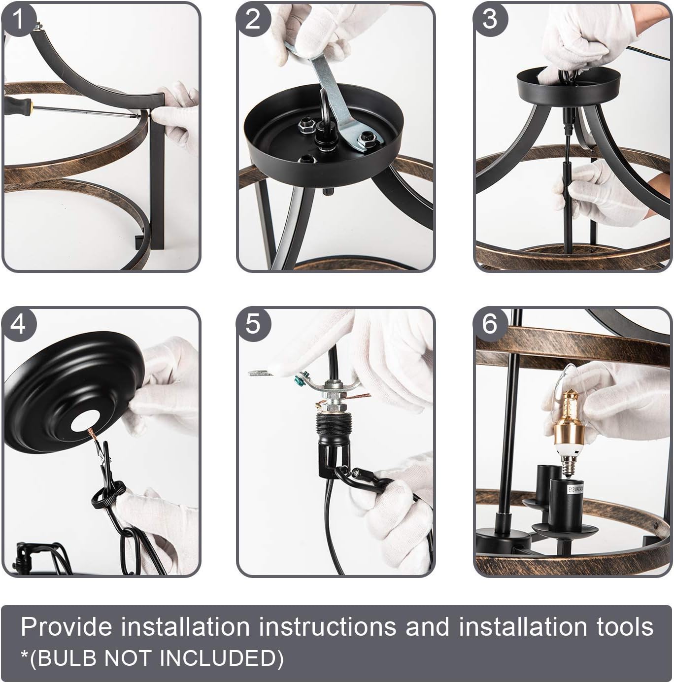 LIGHTDAMY Farmhouse Drum Pendant Light 3-Lights Vintage Kitchen Island Ceiling Light Fixture Retro Metal Adjustable Hanging Lamp, 15 Inch, Black and Wood Paint - - 