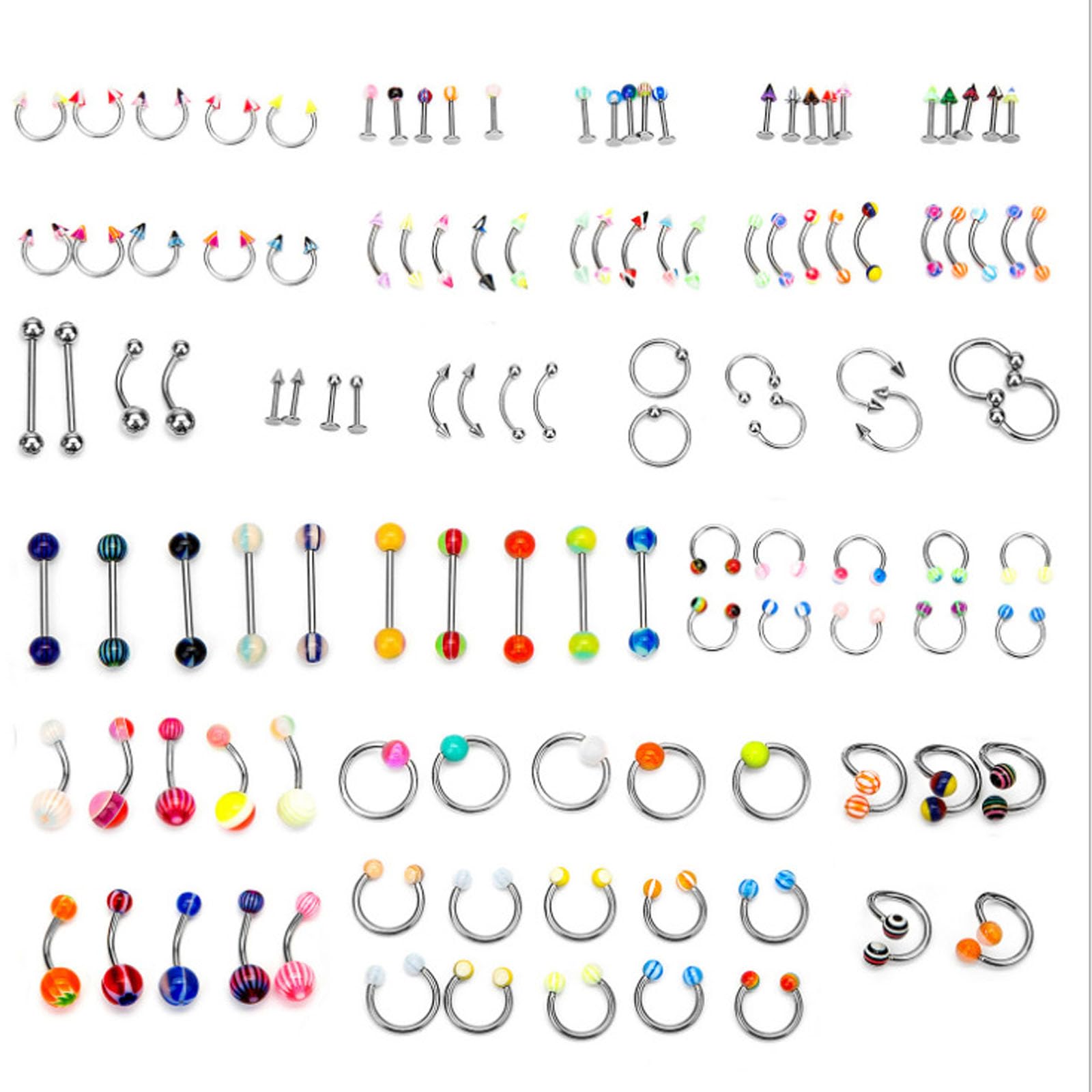 110 Randomized Pack Body Piercing Jewelry,Tongue Staple Nose Ring Belly Button Staple Set,Body Piercing Jewelry for all piercings,Eyebrow Lip Belly Button Barbell Nose Piercing Tragus Navel bo