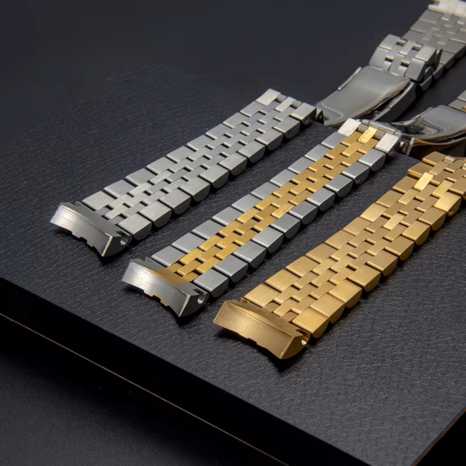 Bransoleta Zegarkowa 5 Ogniw Stal Nierdzewna Zakrzywione Końce Zapięcie Zatrzaskowe 20mm Męska Metalowa - Czarny B 20MM