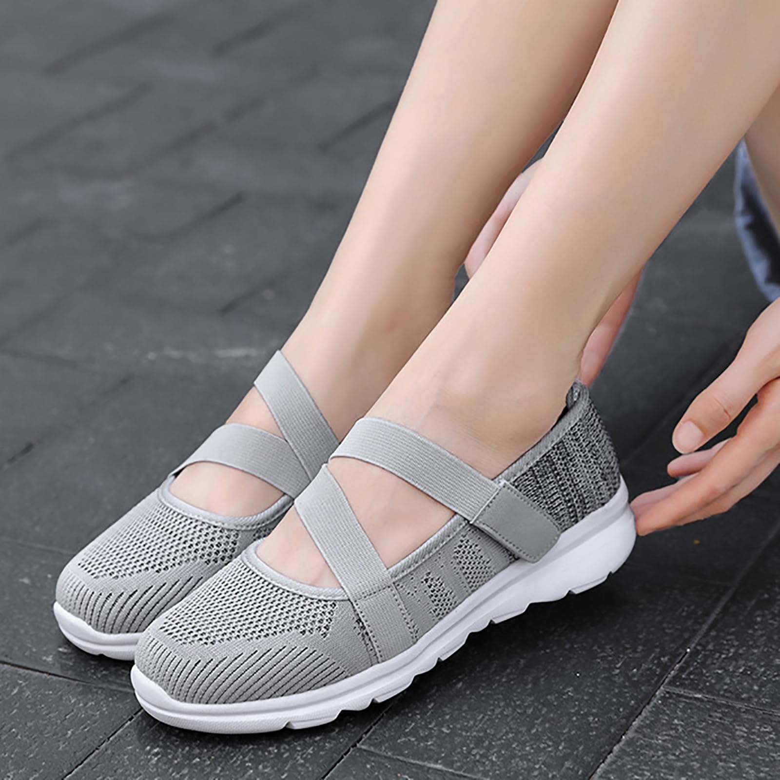 Mary Jane - Scarpe basse da donna, comode, eleganti, in maglia, casual, da infermiera, con supporto per arco plantare