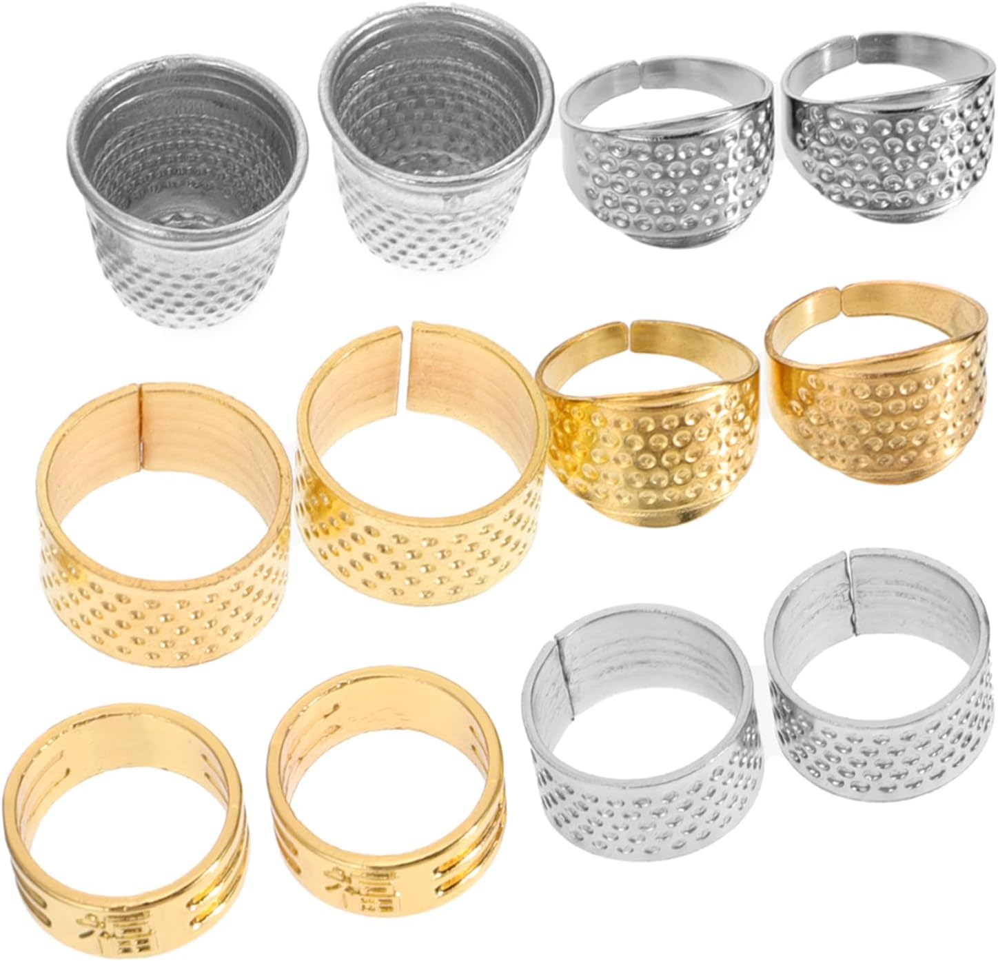 ARTSEWPLY 12Pcs Thimbles Durable Embroidery Quilting Thimbles Lightweight Finger Protectors for Hand Sewing Crafting DIY Projects Ring Styles Included