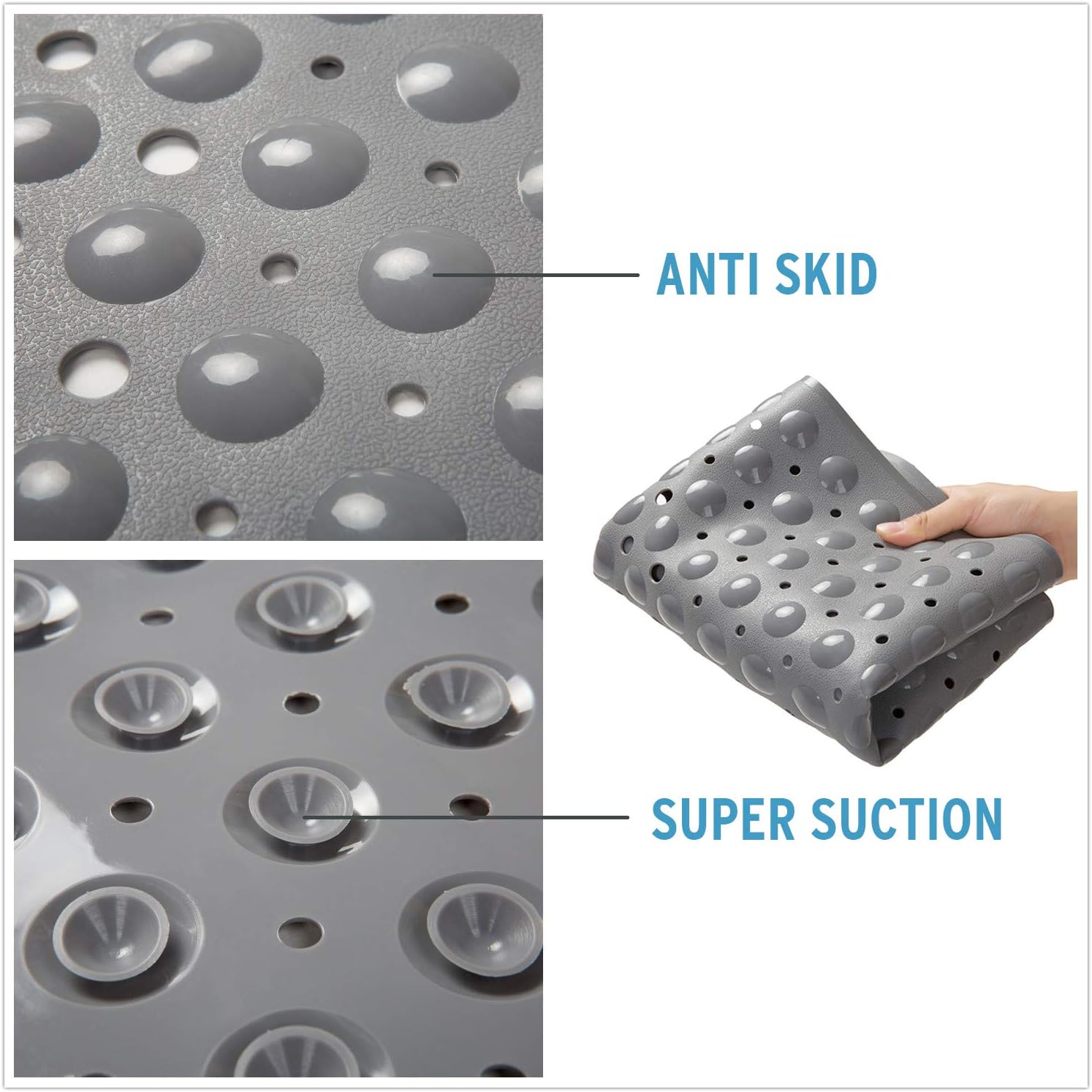 AmazerBath Bath Tub Mat, 40 x 16 Inches Non-Slip Shower Mats with Suction Cups and Drain Holes, Bathtub Mats Bathroom Mats Machine Washable, Grey : Home & Kitchen