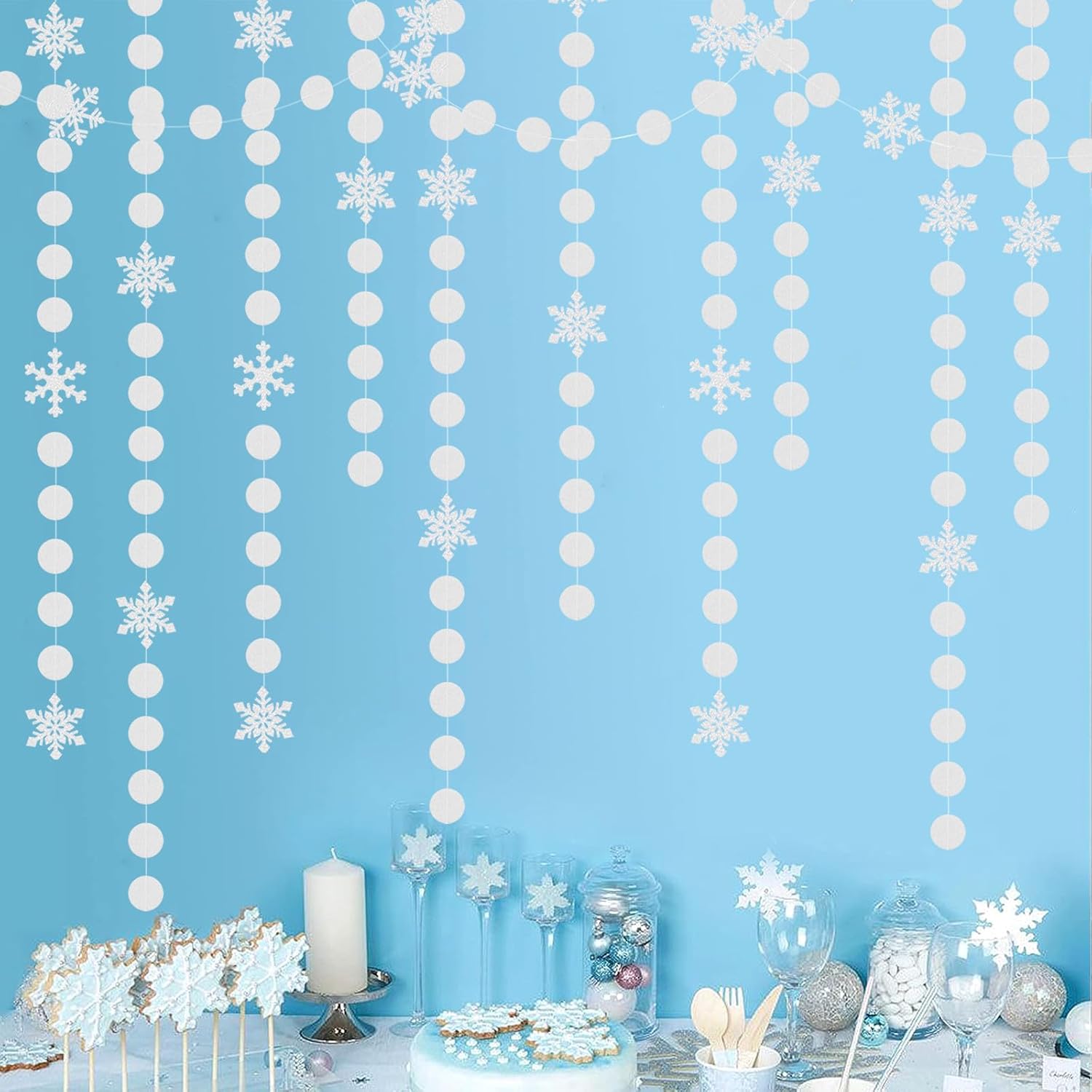 Snowflake Snow White-Silver Christmas Party-Decorations Garland and Iridescent-Holographic Christmas Party-Decorations Snowflake-Snow Garland