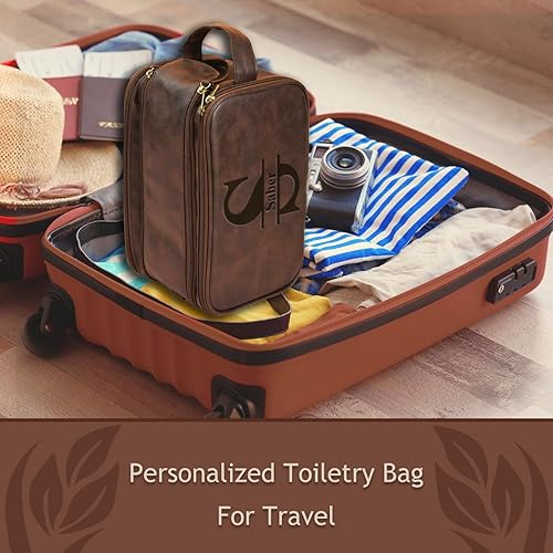 Miniatura 5 de Neceser personalizado para hombres, de gran capacidad, iniciales de nombre personalizado, kit de piel sintética, regalo de padrinos de boda, bolsa