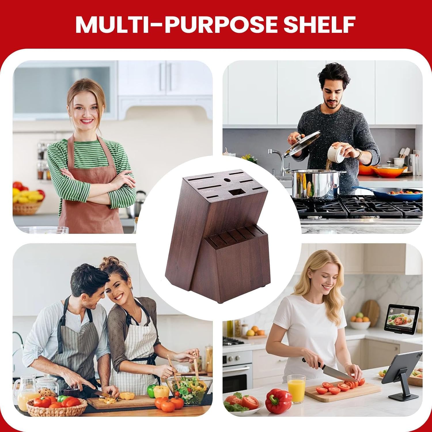 Cutter Blocks | 14-Slot Wooden Rack - Wooden Cutter Blocks | for Kitchen Scissor Sharpenner Counter Top Home Cooking Apartment Meal Prep