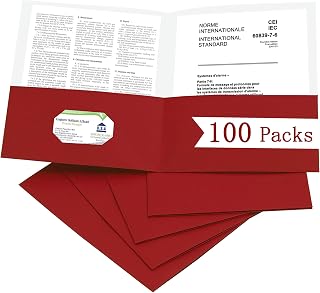 Zzrywuty 100 Packs Paper Folders with Pockets for Students,Businessmen and Office Workers,Letter Size,Two Pocket Folders with Card Slot for Office,Business,School Supplies (Red)