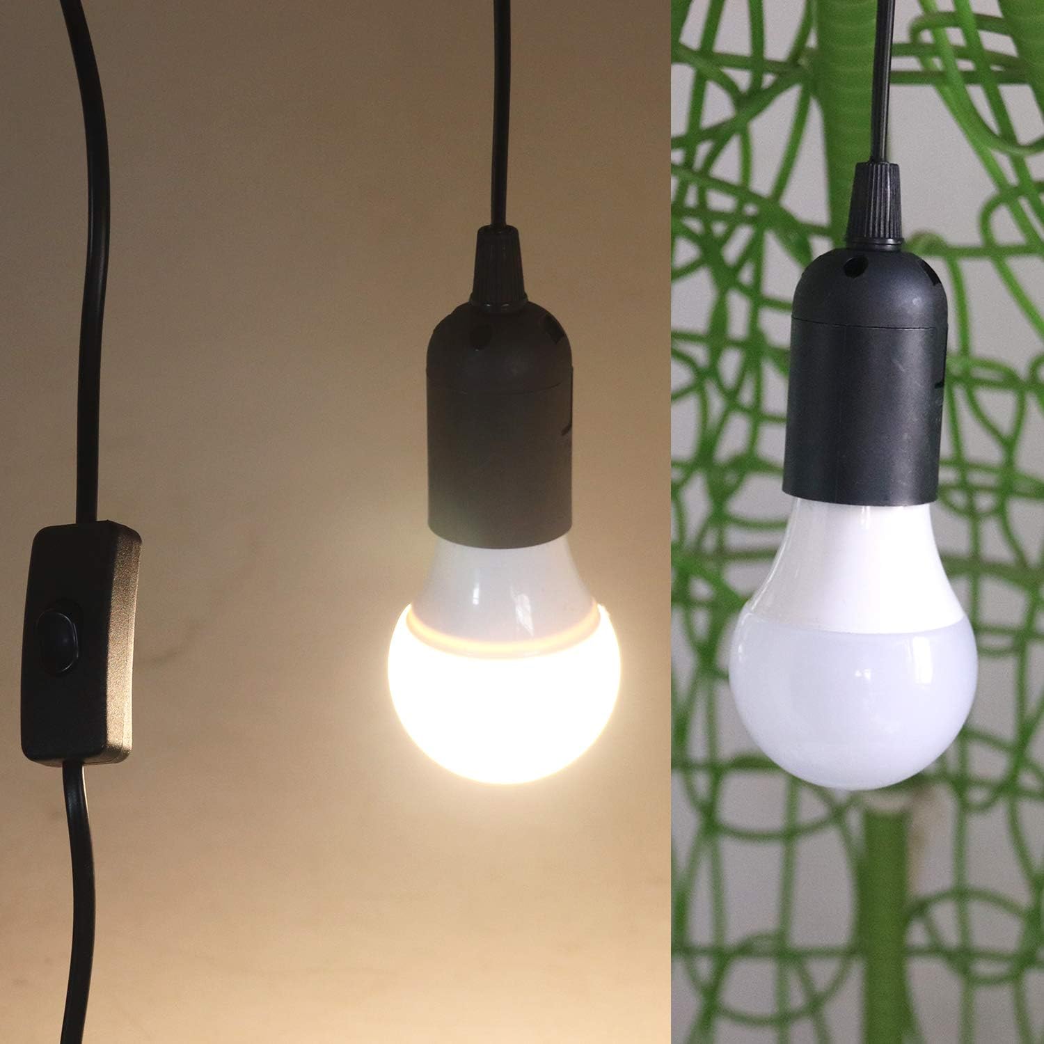Rextin Pendant Light Cord 2pcs 13ft E26/E27 LED Light Socket Extension Cord with On/Off Switch and US AC Power Plug Bulb Socket for Home Kitchen Bedroom Restaurant (13ft 2packs)