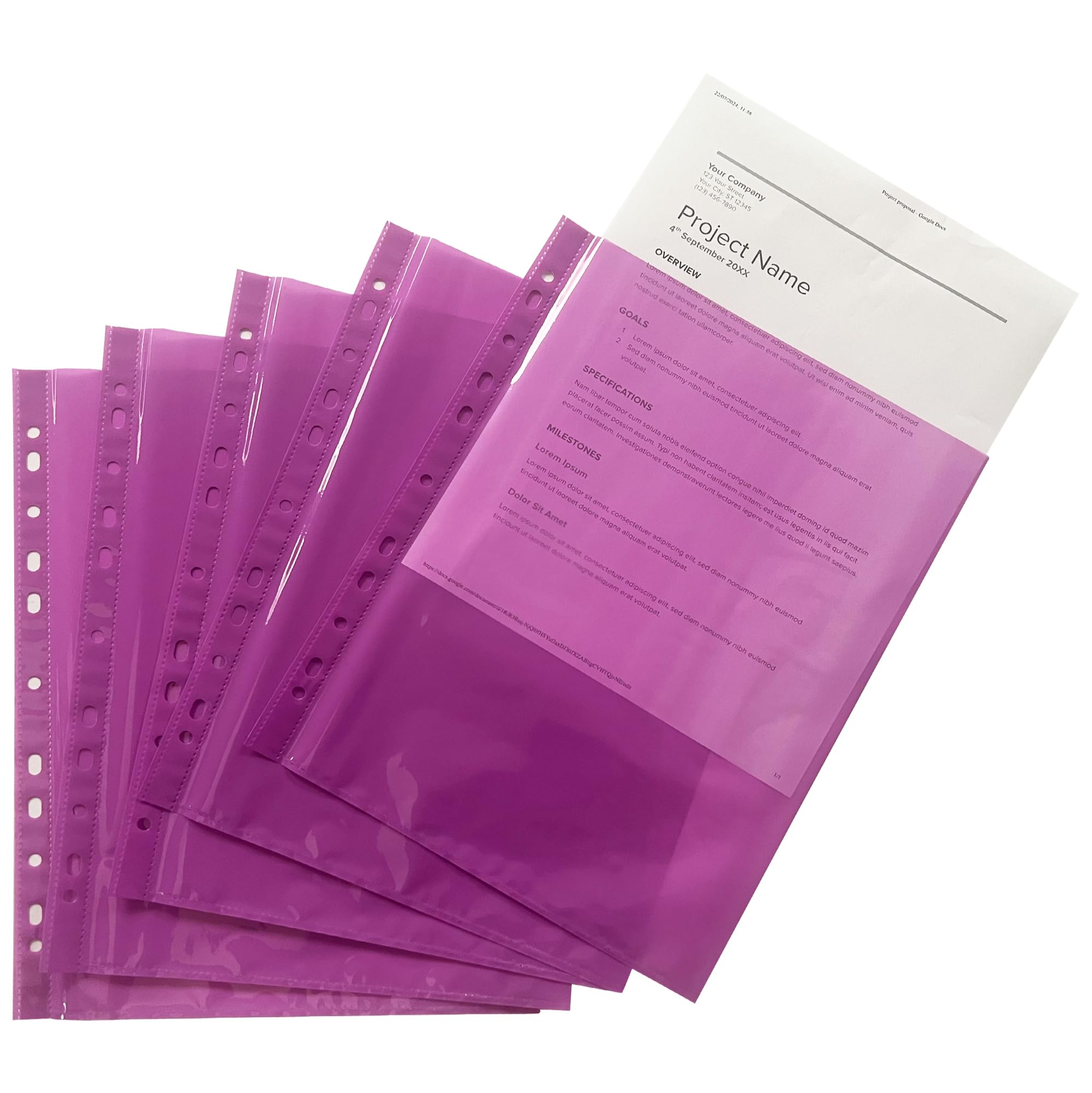 Pack of 50 A4 Purple Clear Punched Pockets by Janrax