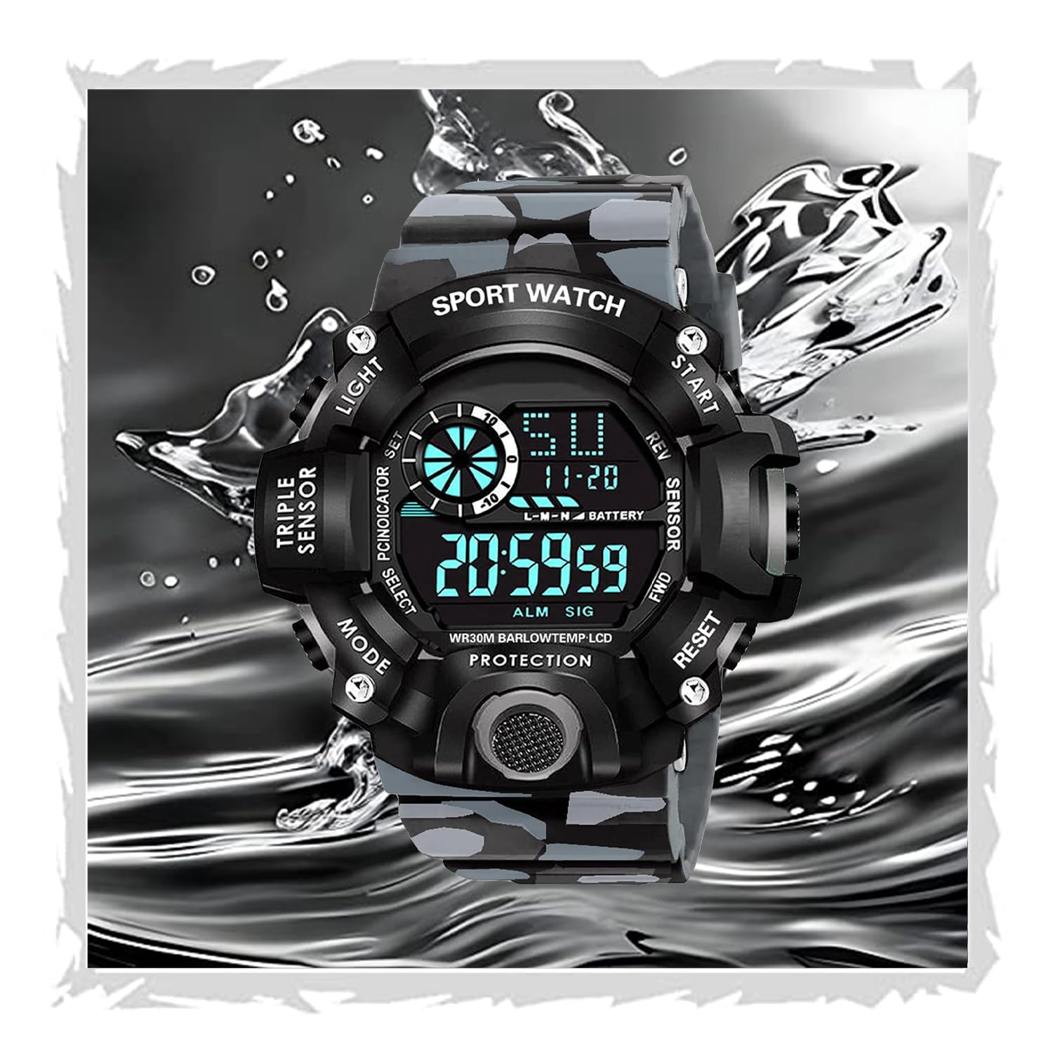 FROZIL Digital Mens Sports Watch with Day-Date,Stopwatch,Alarm-Army Belt Design-Ideal for Kids and Boys-Grey Color (B0C7VV6Y4N) Amazon Price History, Amazon Price Tracker