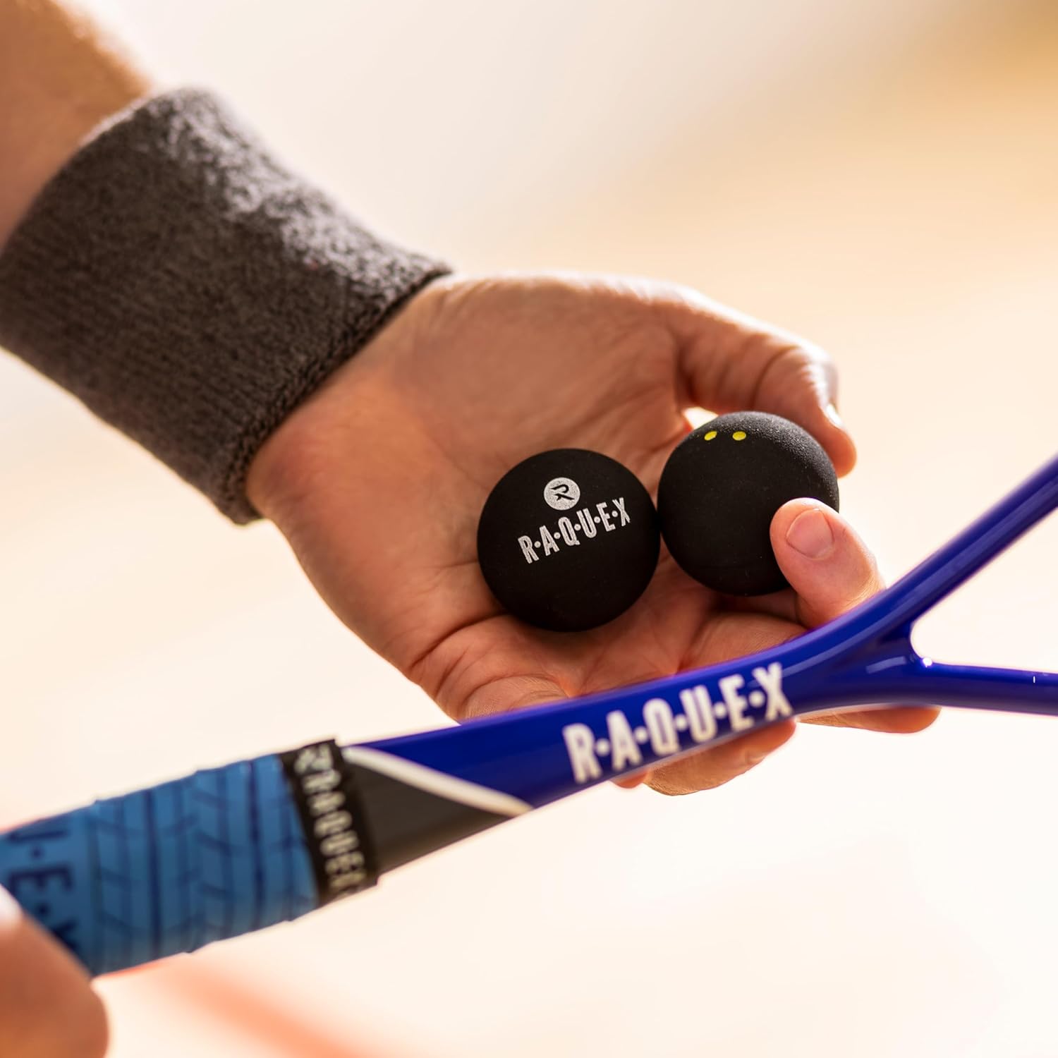 Raquex Squash Balls (3, 6 or 12 Balls) - 4X Speed Options: Elite Double Yellow Dot, Intermediate Yellow, Beginner Red, Junior Blue