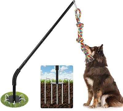 Tether Tug Outdoor Dog Toy with Chew Rope, Adjustable Height Sturdy Metal