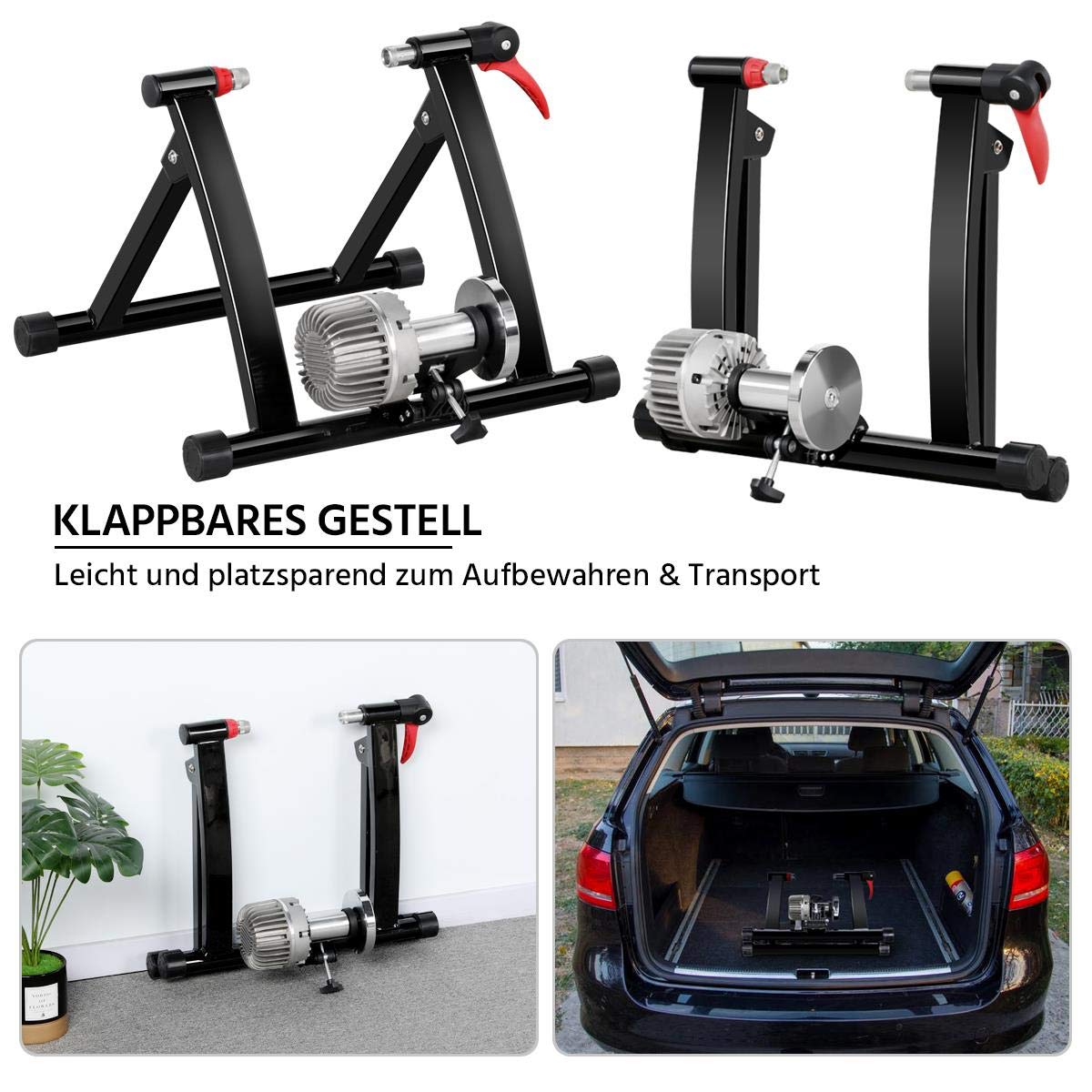 Yaheetech Fluid Home Trainer Entraîneur de vélo, 5 Vitesses Réglables, pour Roue 26-28 Pouces 700 C, Pliable, Capacité de 120 kg Entraineur Intérieur Noir