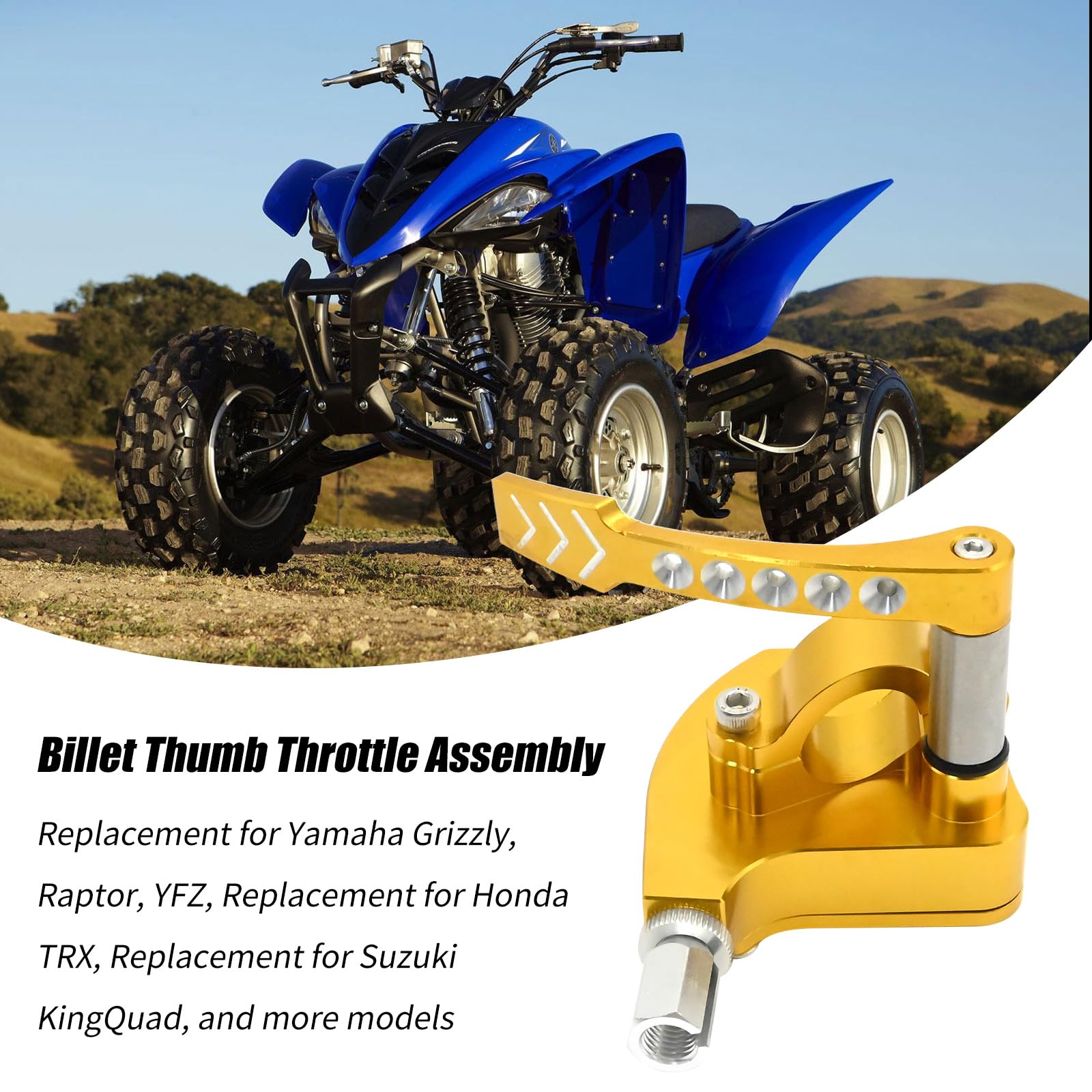 EATAKWARD 7/8 Pollice 22 MM Billet Thumb Throttle Assembly, Ricambio per Yamaha Grizzly, Raptor, YFZ, Ricambio per Honda TRX, Ricambio per Suzuki KingQuad