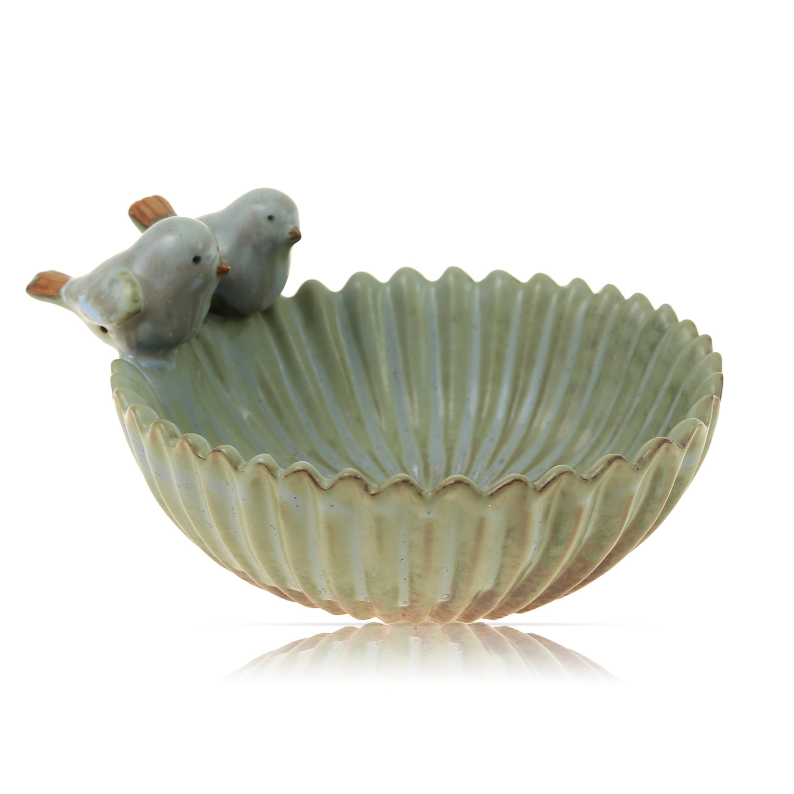 Flanacom Bebedero para pájaros, resistente al invierno, decoración de jardín, para exterior, cuenco para pájaros, verde, 16 x 6 cm (verde)