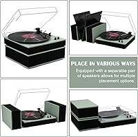 Vista 5 de MPK - Tocadiscos Bluetooth, sistema de alta fidelidad con altavoces de estantería, tocadiscos de vinilo de 3 velocidades con transmisión por correa