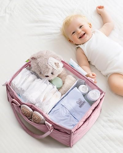 Vista 9 de CEI-CEI Organizador de pañales para bebé con asa, gran cesta de almacenamiento portátil para recién nacidos, cambiador y organizador de automóvil