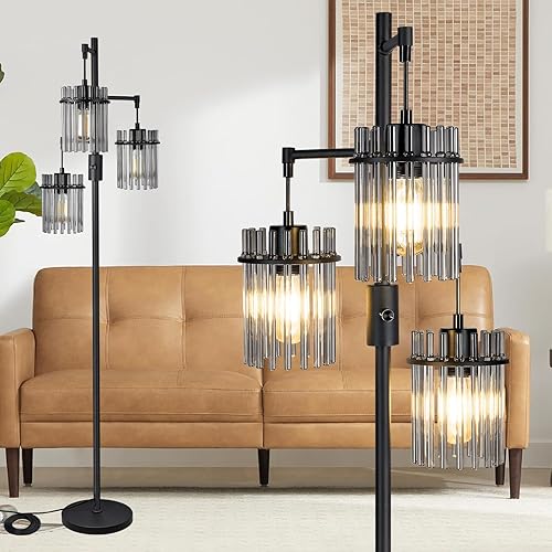 Miniatura 9 de Lámparas de pie industriales para sala de estar, lámpara de pie regulable, lámparas de pie modernas con pantalla de cristal, interruptor giratorio,