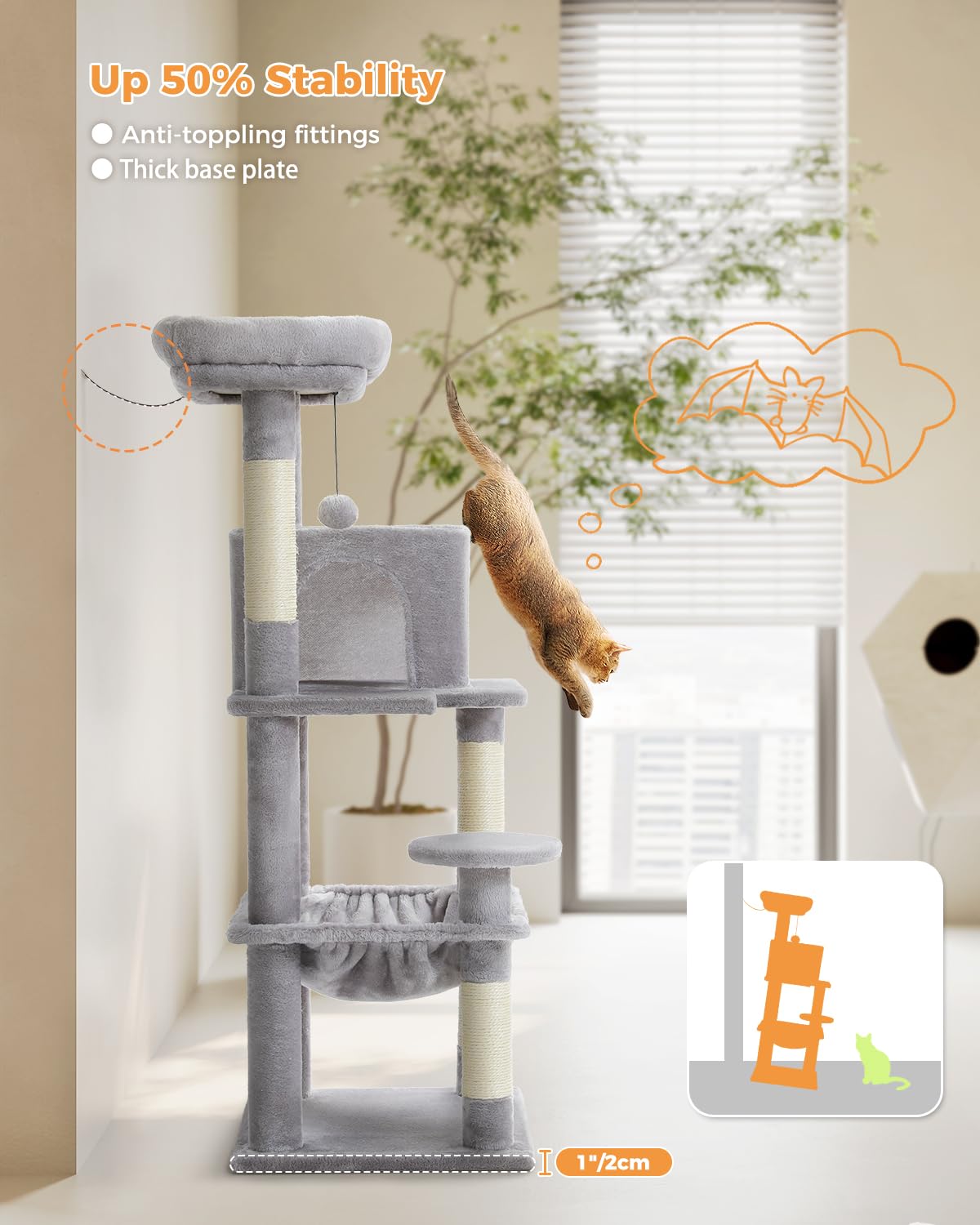 PawHut Kattenboom Met Hangmat, Klimboom Met Kattenhuis, 125 Cm Klimboom Met Kattenhuis Krabpaal Voor Katten Kattenboom Met Speelgoedbal~1gtlnffeo4000