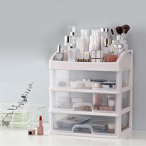 Miniatura 6 de Organizador de escritorio de 3 cajones, gabinete de almacenamiento de cajones de plástico transparente, portátil, multicapa, caja de almacenamiento