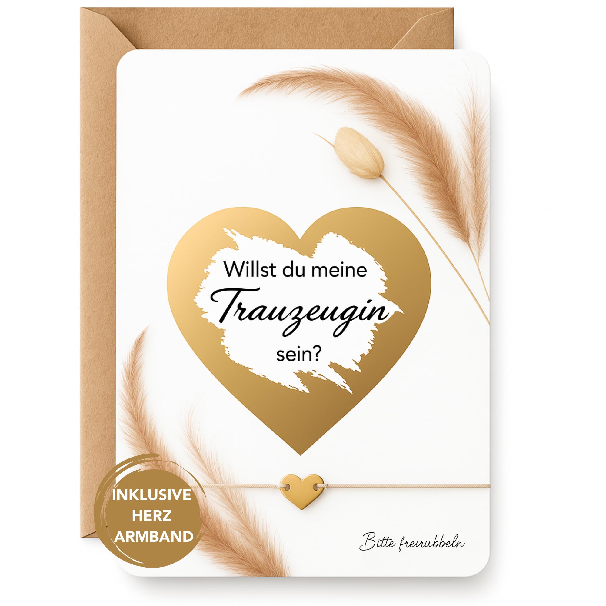 LeniSch Trauzeugin fragen Karte | Rubbelkarte mit Herz Armband (18K Gold) | Willst du meine Trauzeugin sein | Rubbellos Geschenk