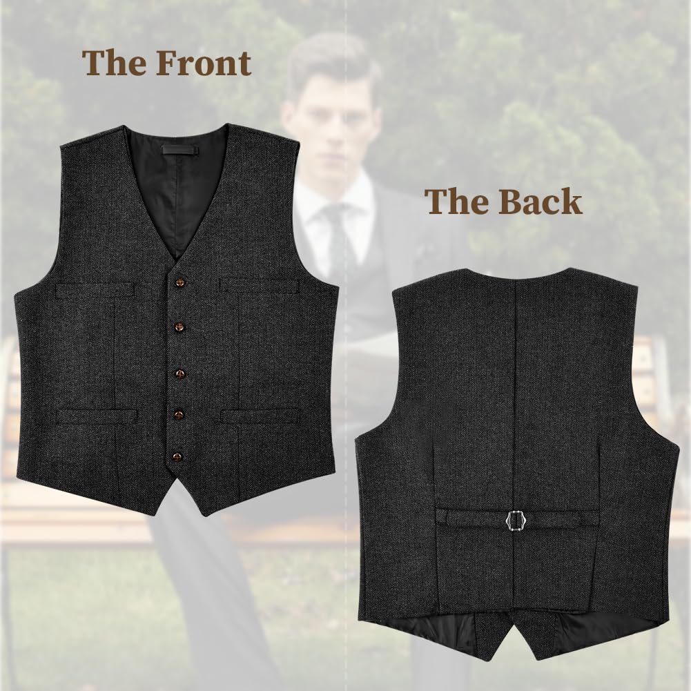 AUYAO Chaleco Formal Hombres, Traje de Espiga de Lana Casual para Hombre, Chaleco de Tweed para Novios de Boda, Boda Fiesta Negocio