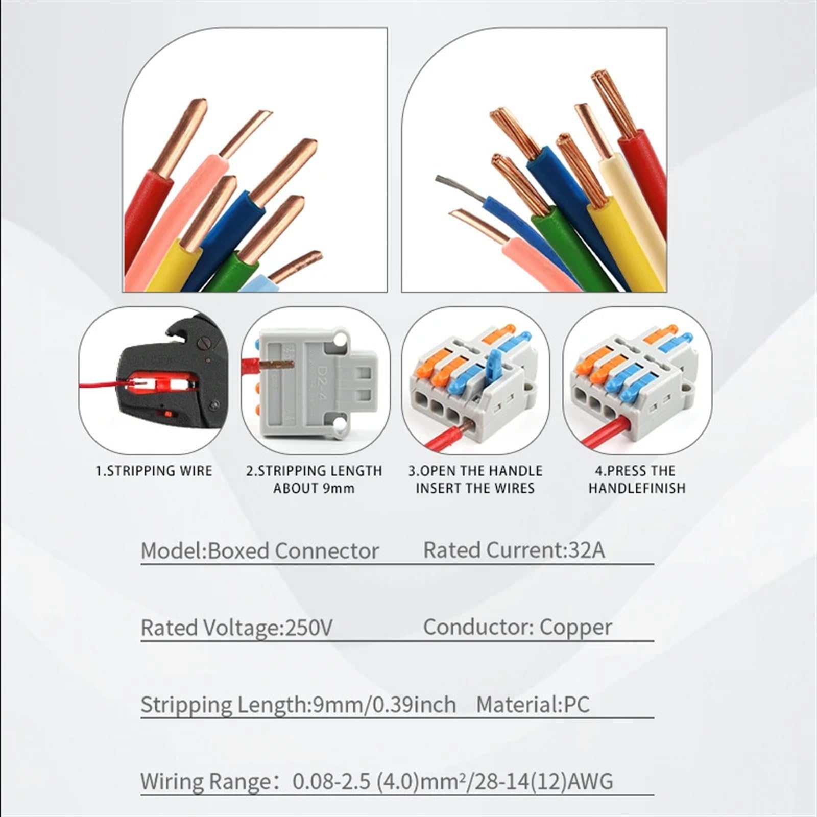 Connettore rapido a molla in scatola Connettore cavo 2 ingressi 4/6 uscite Cavo sdoppiatore Terminale a pressione con leva 0,08-2,5(4,0) mm2(22PCS GR M)