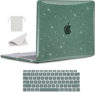 BlueSwan Glitter Cute Case Compatible for 2023 2022 M2 MacBook Air 13 inch Case Model A2681 with 13.6" Liquid Retina Display, 4in1 Protection Hard Shell Case Set for Girl, Glitter Midnight Green