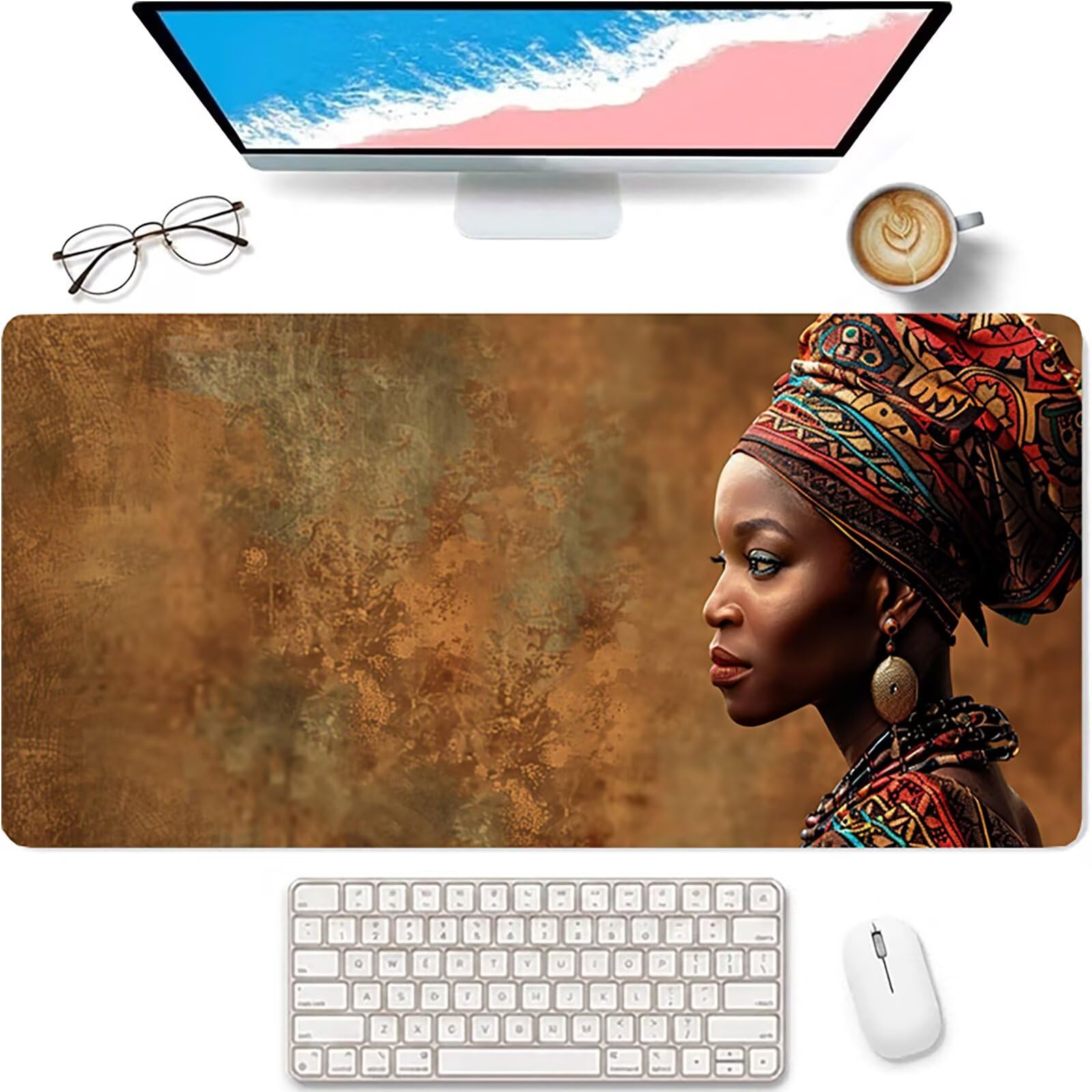 Negro Alfombrilla Ratón XXL 1600x800x3mm, Mujeres Africanas Mousepad H-7240 | Alfombrilla Ratón Gaming Mejora la Precisión y la Velocidad, Alfombrilla Escritorio para Jugadores de PC, Oficina