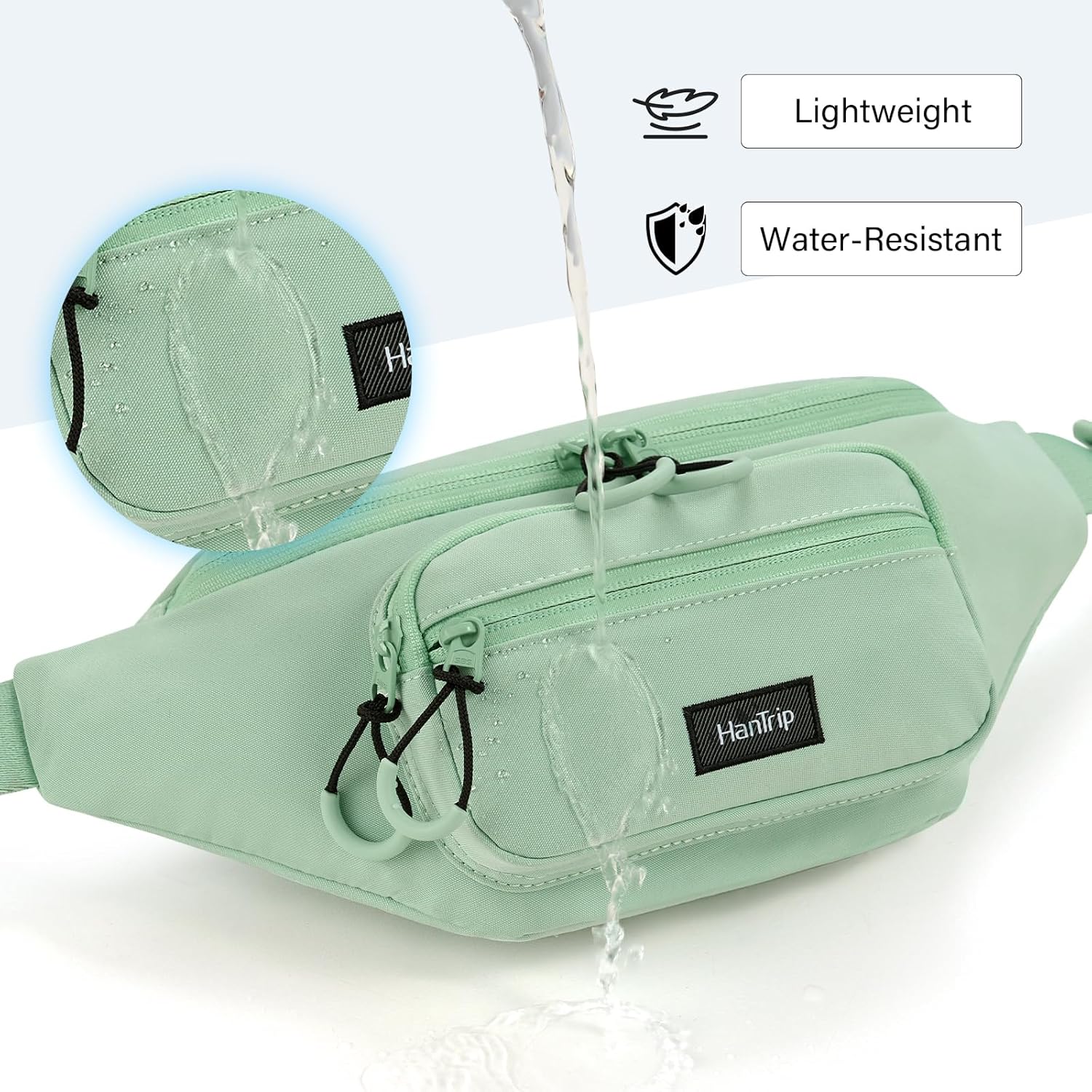 Fanny Packs for Women Men, Large Travel Fanny Pack Lightweight Crossbody Waist Bag Large Capacity, Water Resistant Belt Bags with Adjustable Strap for Hiking, Cycling (Cyan) - Image 3