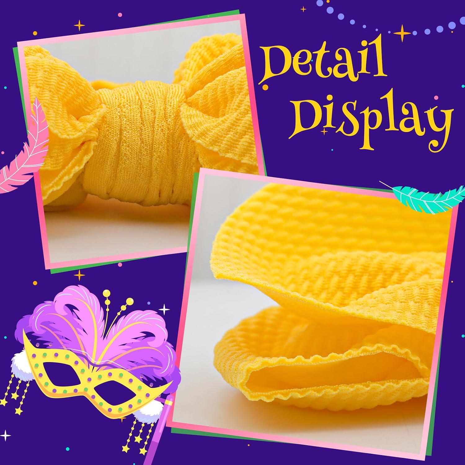 YanJie 6’’ 3PCS Mardi Gras Headband for Baby Girls Purple Hair Bows for Infant Toddler Carnival Accessories Green Headbands Yellow Baby Bow