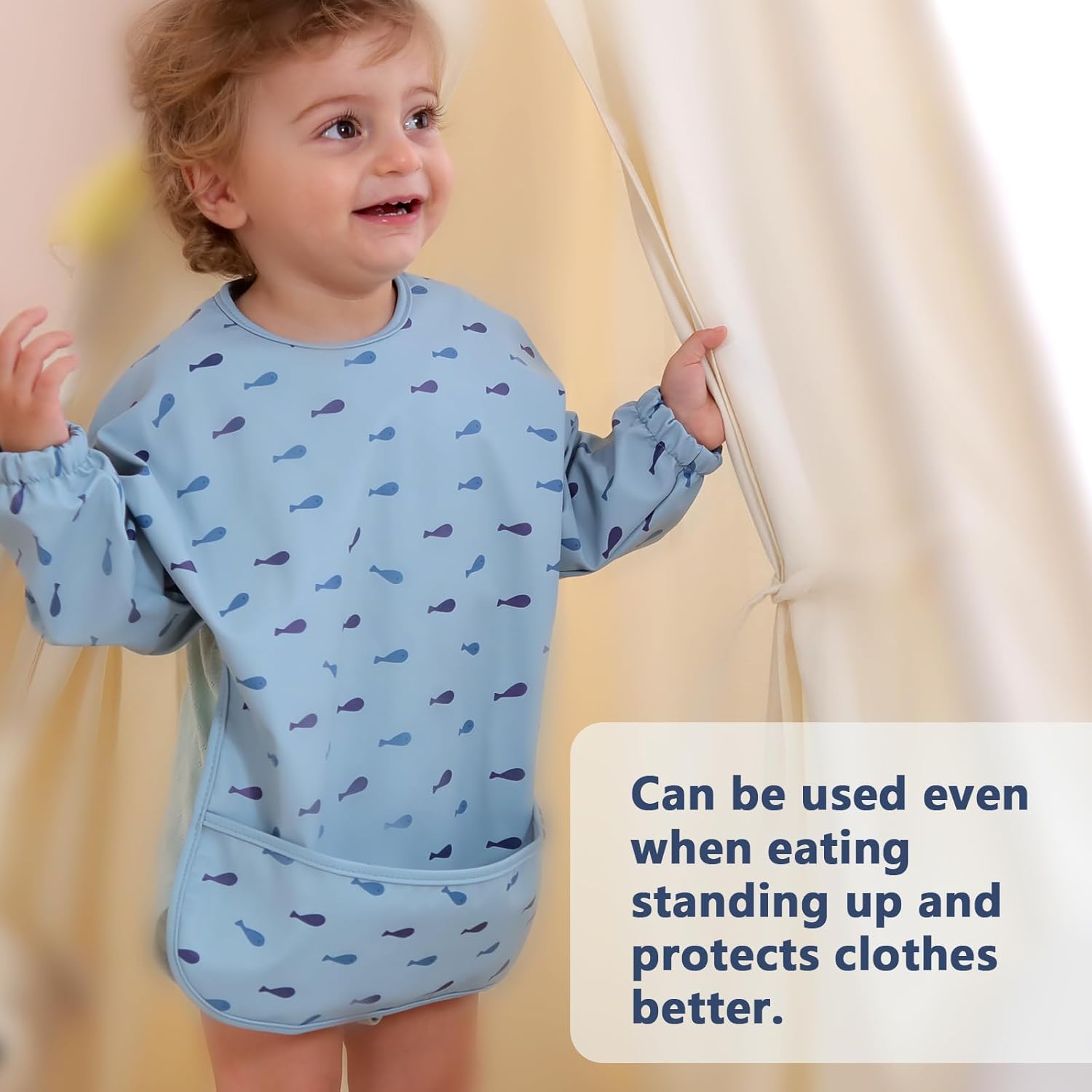 Baby Weaning Bib With Long Sleeves - Machine Washable & Waterproof, Mess Proof 6-24 Months for Led Weaning, Coverall Bibs for Feeding-Blue - Image 8