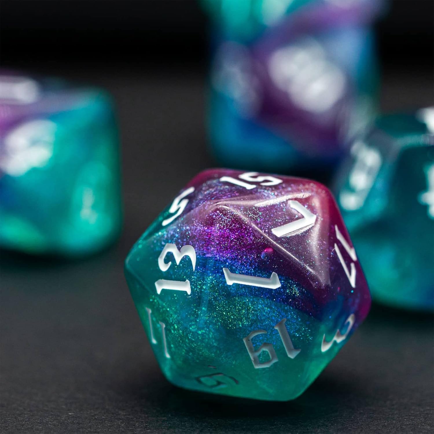 7-Die DND Dice Set Polyhedral Dice Set with a Leather Bag, D&D Dice Set for RPG Table Games (Rose Blue w/Glitter)