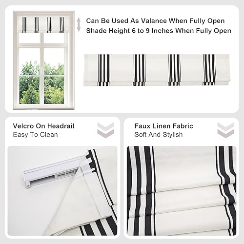 Miniatura 5 de Persianas romanas sin cordones, opacas de alta calidad, a rayas negras, persianas romanas de tela lavable a medida para ventanas, puertas, puertas