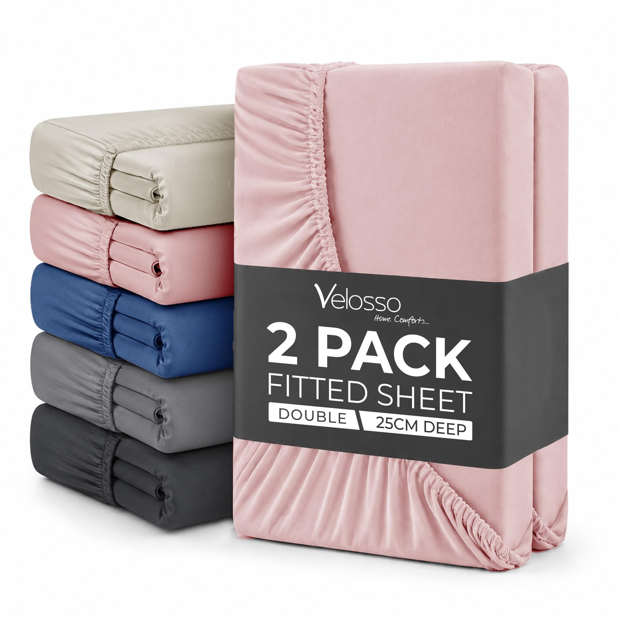 Plain Dye Fitted Sheet 25cms Pocket Soft Brushed Microfibre Fabric Mattress Bottom Bed Sheets (Pink, Double 2 Pack)