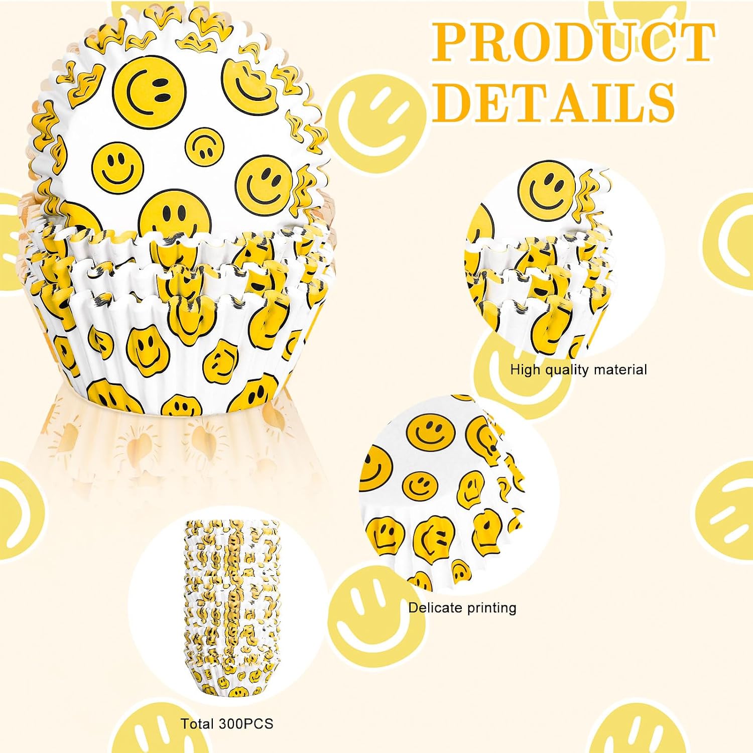 Whaline 300Pcs Smile Face Cupcake Liners One Happy Dude Cupcake Wrappers Decorative Paper Baking Cups Baking Liners for Baby Shower Wedding Birthday Party Supplies