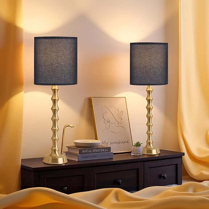 EUO 30.5" Gold Buffet Table Lamps Set of 2 with Black Shade, Tall Skinny Black Gold Lamps Set of 2 for Living Room, Sideboard & Home Office photo 5
