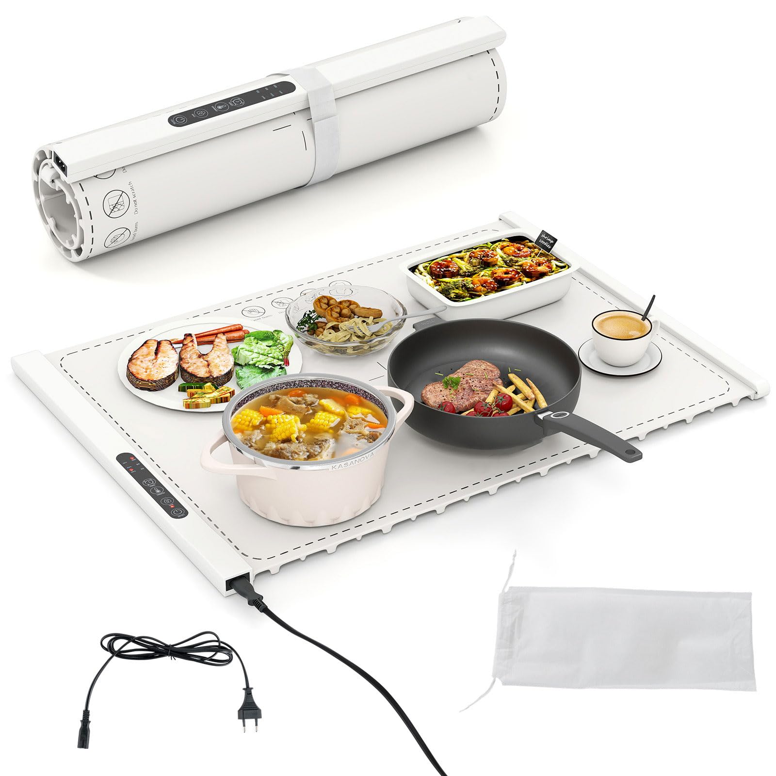 GOPLUS Chauffe Plat avec Température Réglable à 3 Niveaux 60-100 ℃, 60 x 44 CM, Plaque Chauffante Electrique Portable en Silicone avec Minuteur 1-4 Heures, Panneau de Contrôle Tactile, Verrou Enfant