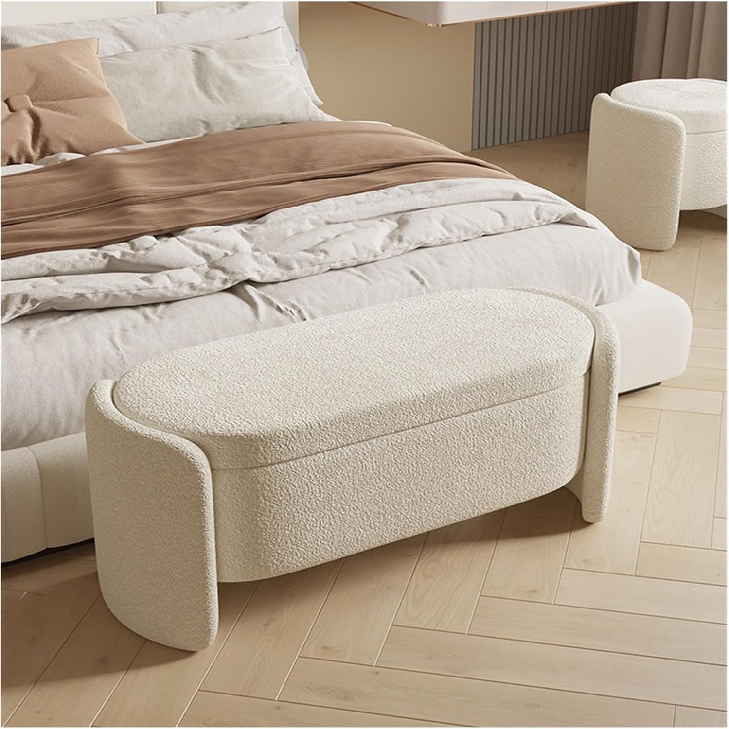 Modern Storage Bench Modern Entryway End of Bed Ottoman Upholstered Bedroom Benches, White Entryway(100 * 40 * 42cm)