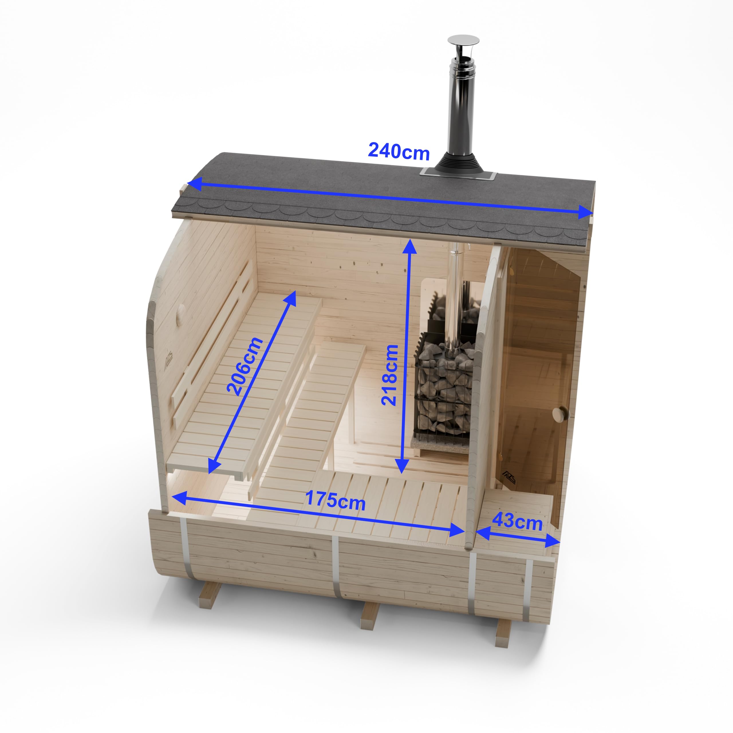 Fasssauna Gartensauna aus Fichtenholz mit Holzofen ETNA – 4–6 Personen