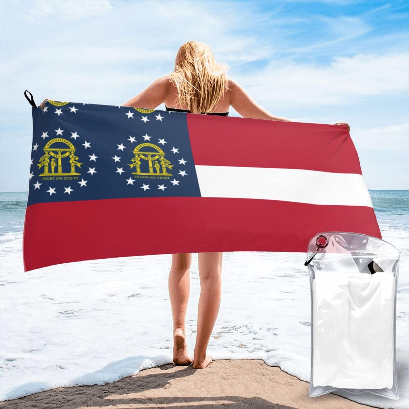 DIEzig Georgia Flag Print Beach Towel Fast Dry Thin For Holiday Vacation Cruise Gym Swimmers
