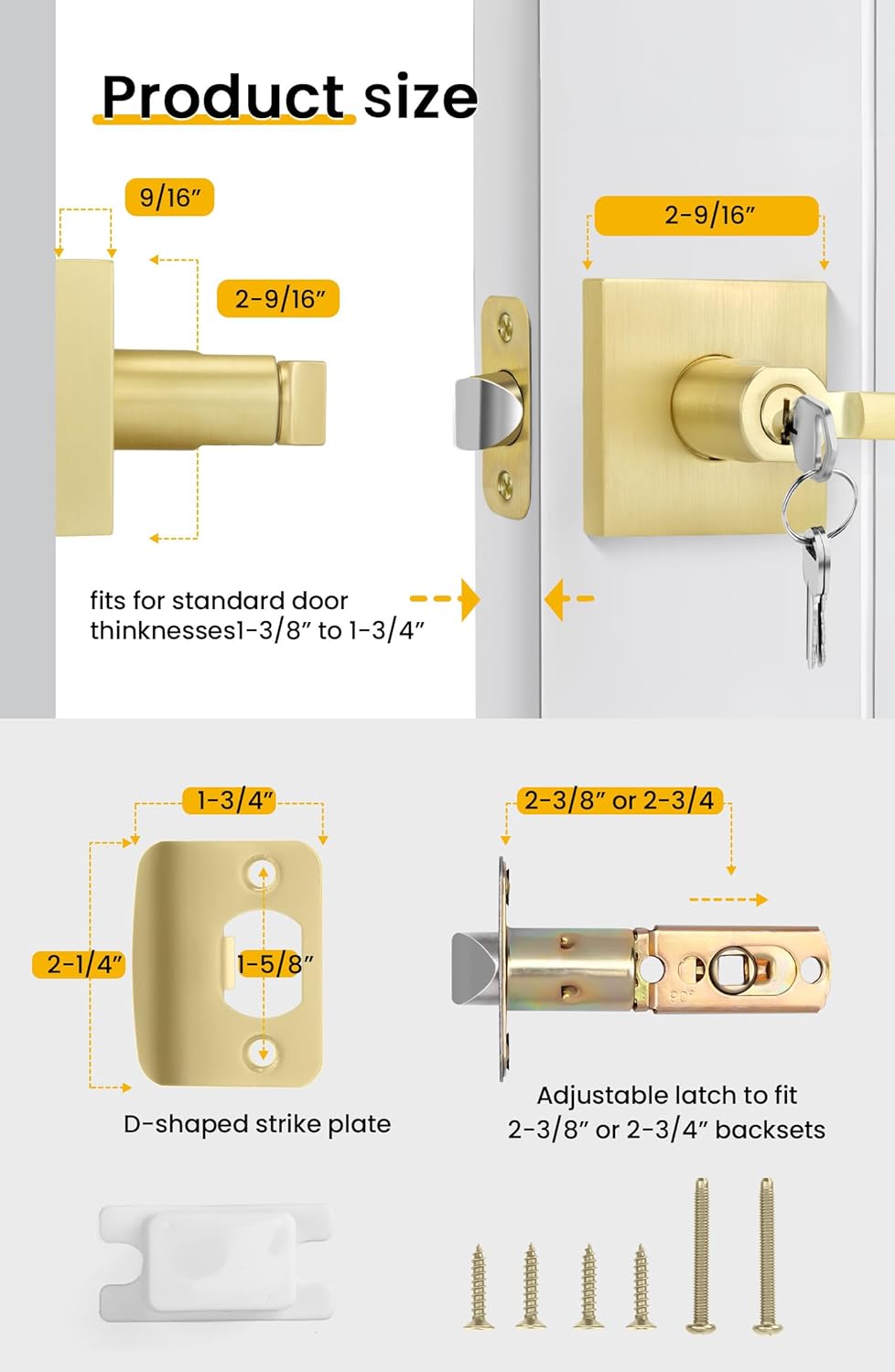 Goldenwarm Entry Door Handles with Lock and Key Zinc Alloy Heavy Duty (2 Pack)