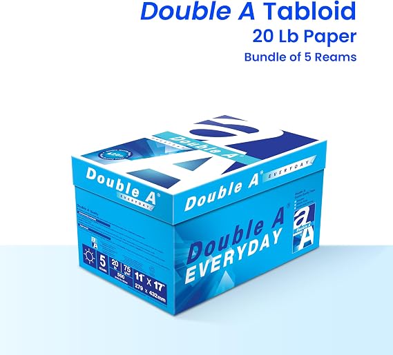 Double A Everyday Multipurpose Copy Printer Paper, Ledger Size 11 x 17, 96 Brightness, 20 lb, 5 Reams (2500 Sheets)