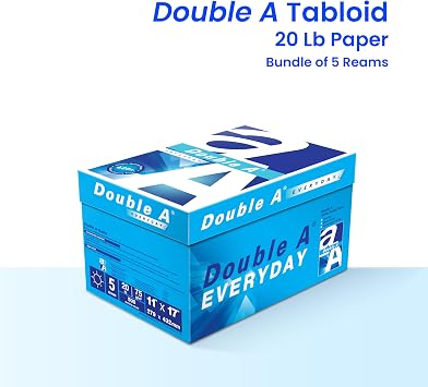 Double A Everyday Multipurpose Copy Printer Paper, Ledger Size 11 x 17, 96 Brightness, 20 lb, 5 Reams (2500 Sheets)