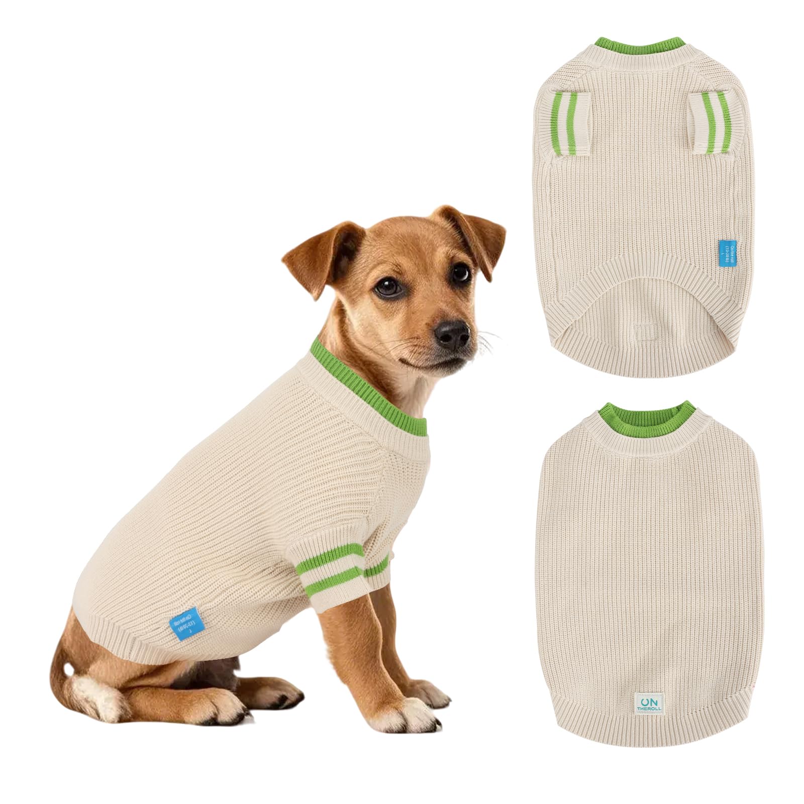 On The Roll,Two Tone Stacked Round Neck Pullover Dog Sweater, Pet Dogs Sweaters, Knitted Dog Clothing,Pet Clothes, Suitable for Dogs of All Seasons and Types(Apricot, s)