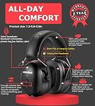 PROHEAR 037 Bluetooth 6.0 Casques de protection auditive avec recharge 1500mAh Batterie, 30dB SNR Mouffes d'oreilles de réduction du bruit de sécurité avec 120H Temps de jeu pour la tonte, Ateliers, Snowblowing - noir