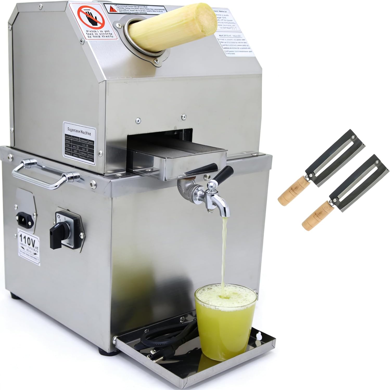 TECHTONGDA Electric Sugar Cane Juicer Machine - 110V 800W Sugarcane Juicer Press with 660LBS/H High Output, 3 Stainless Steel Rollers Sugarcane Juice Extractor Squeezer for Commercial Juicing