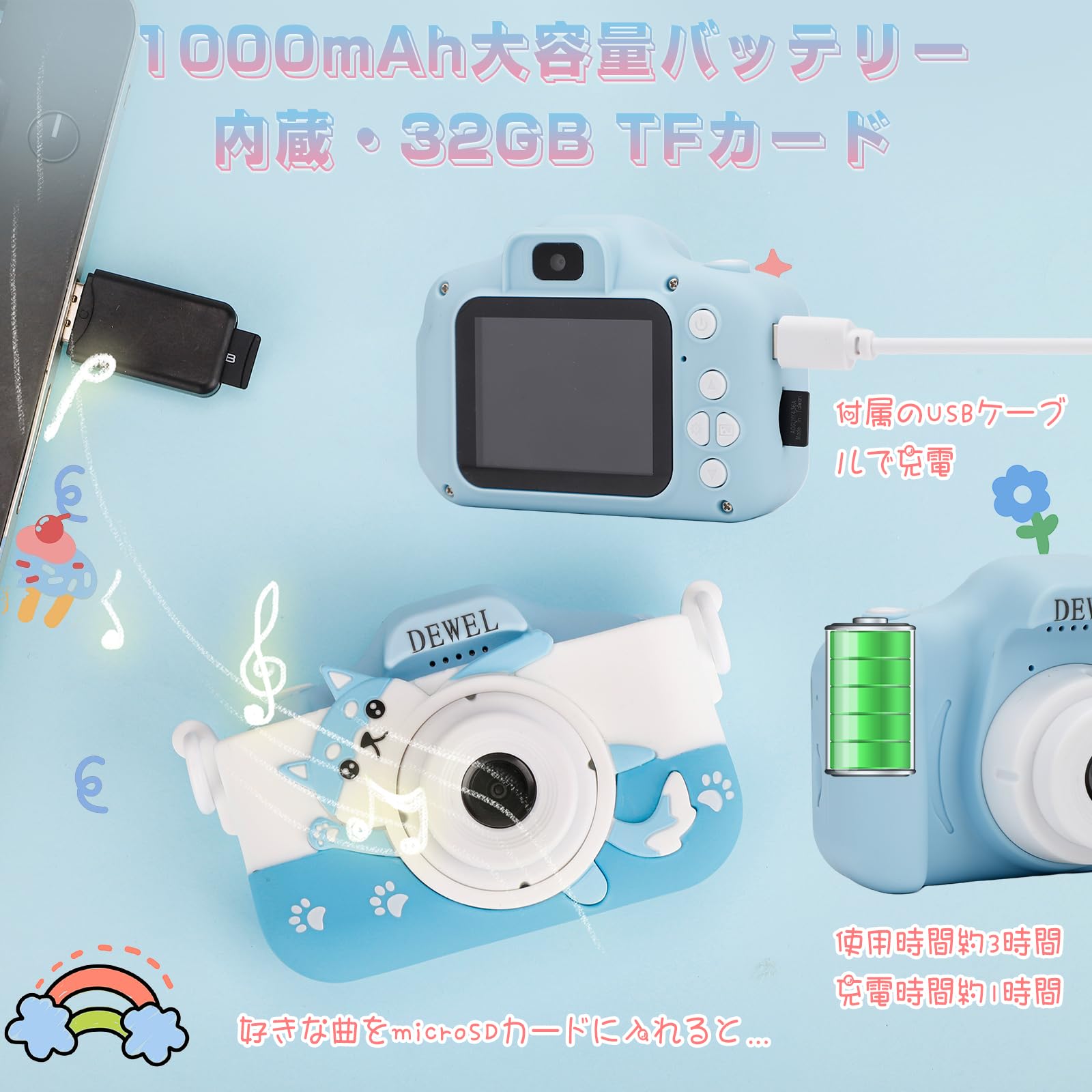 Amazon.co.jp: DEWEL キッズカメラ 子供用 トイカメラ 2.0イン SD